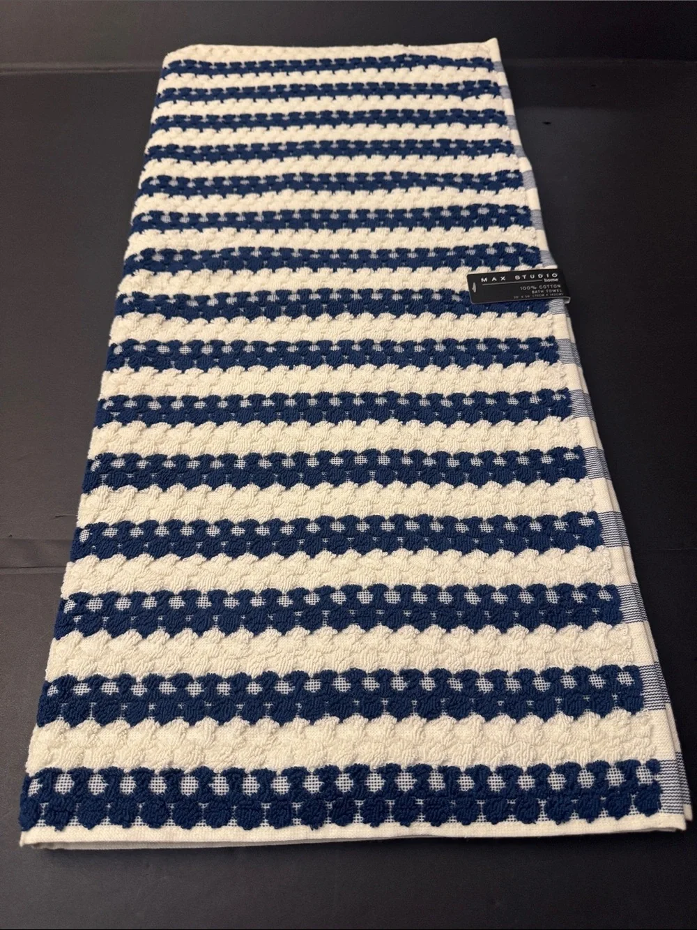 8pc MAX STUDIO 100% Cotton Textured Bath Towel Set - Blue/Off White